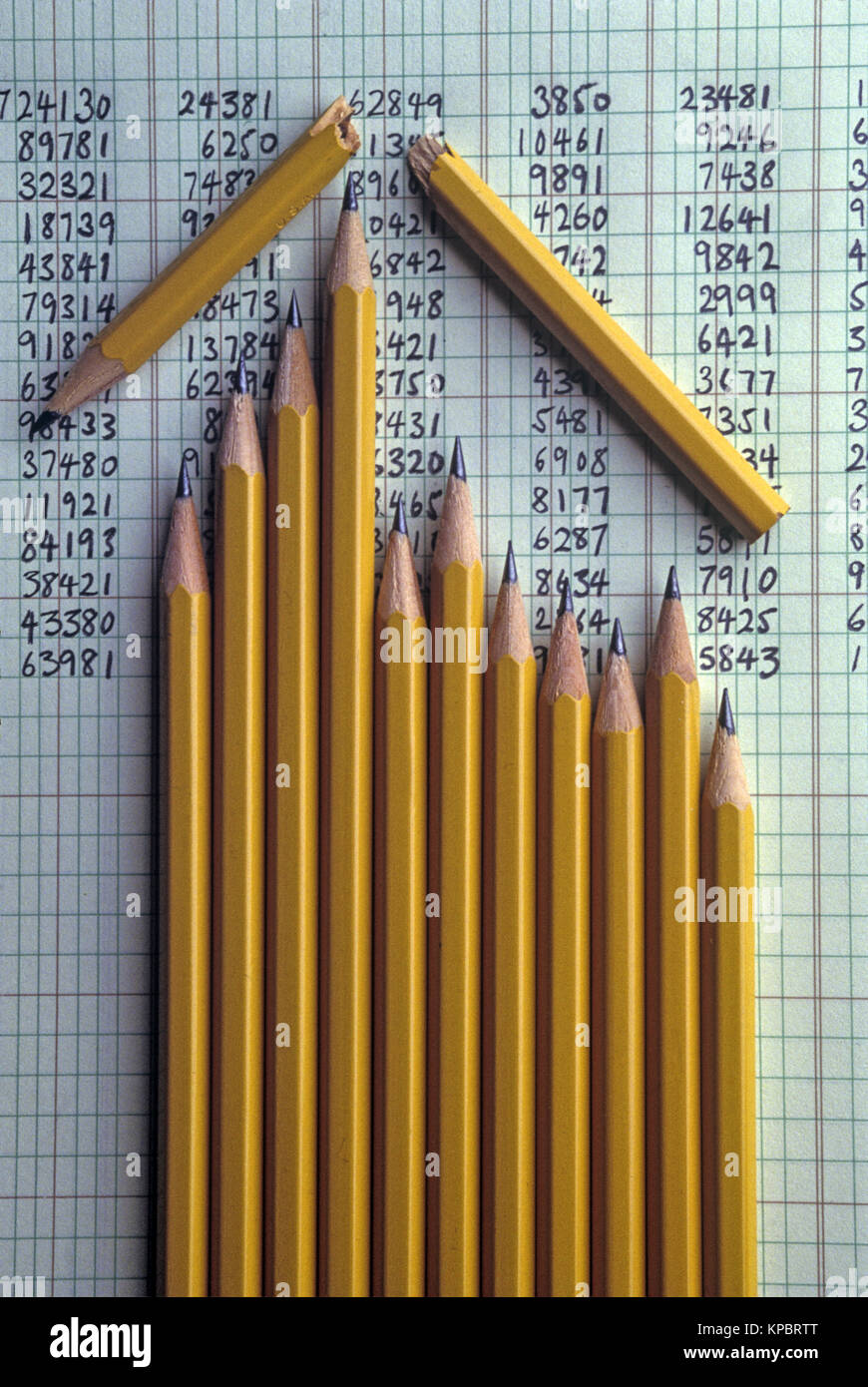 1991 HISTORICAL HANDWRITTEN HOME LEDGER SHEET AND LINE OF PENCILS Stock