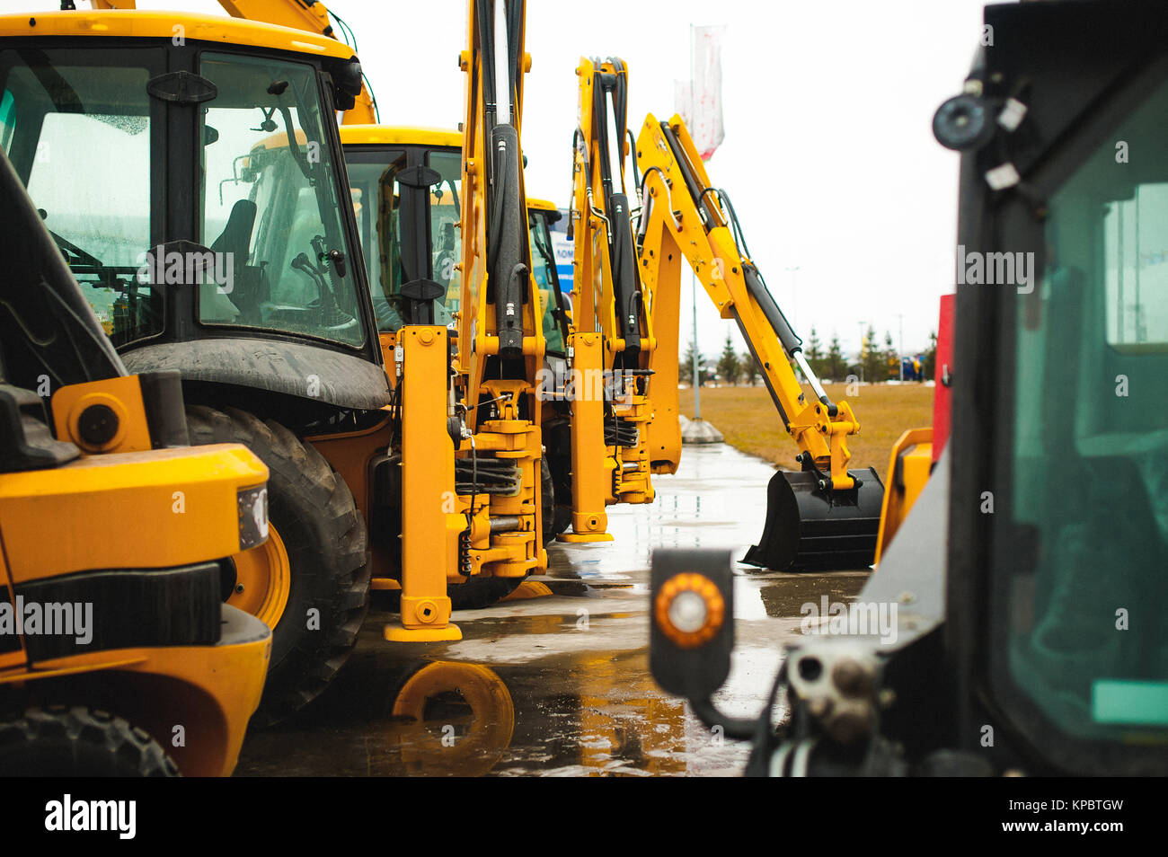 Excavator Loader Machine. Side View of Front Hoe Loader. Industrial