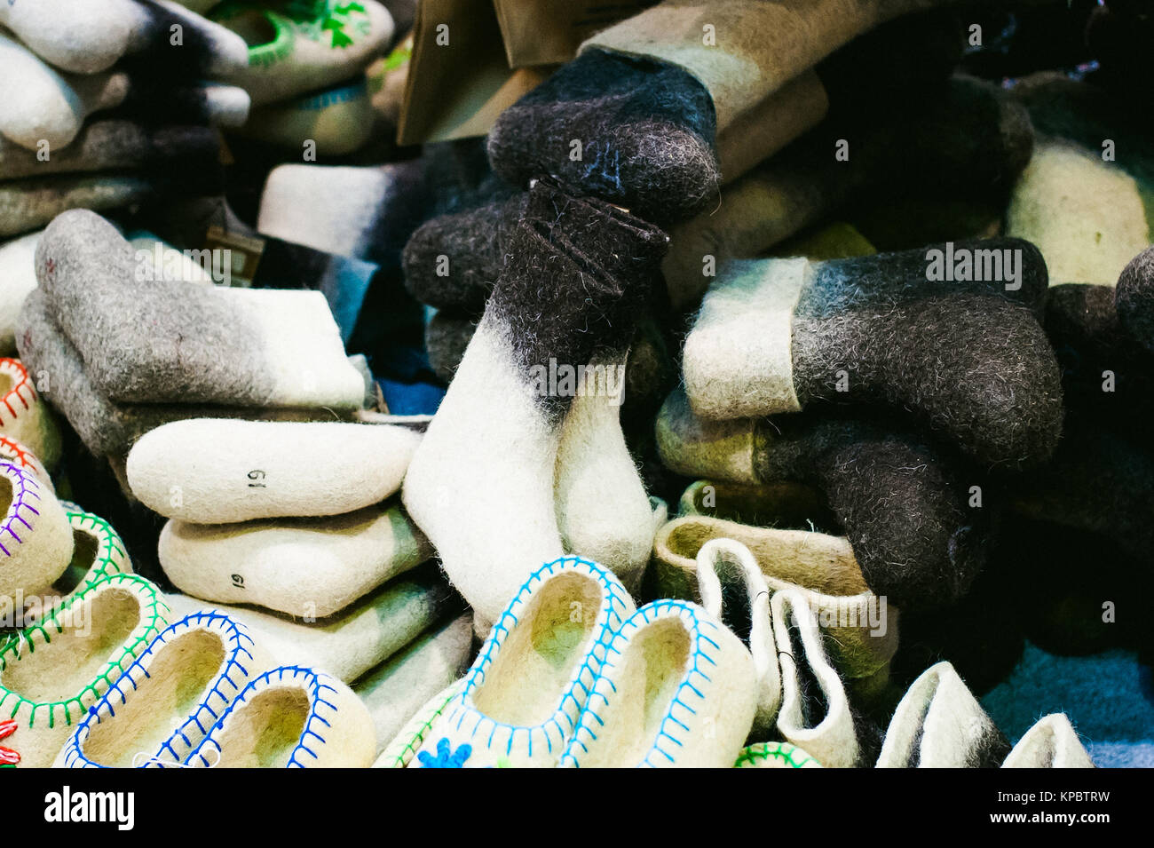felt boots, Russian folk shoes, on the market Stock Photo Alamy