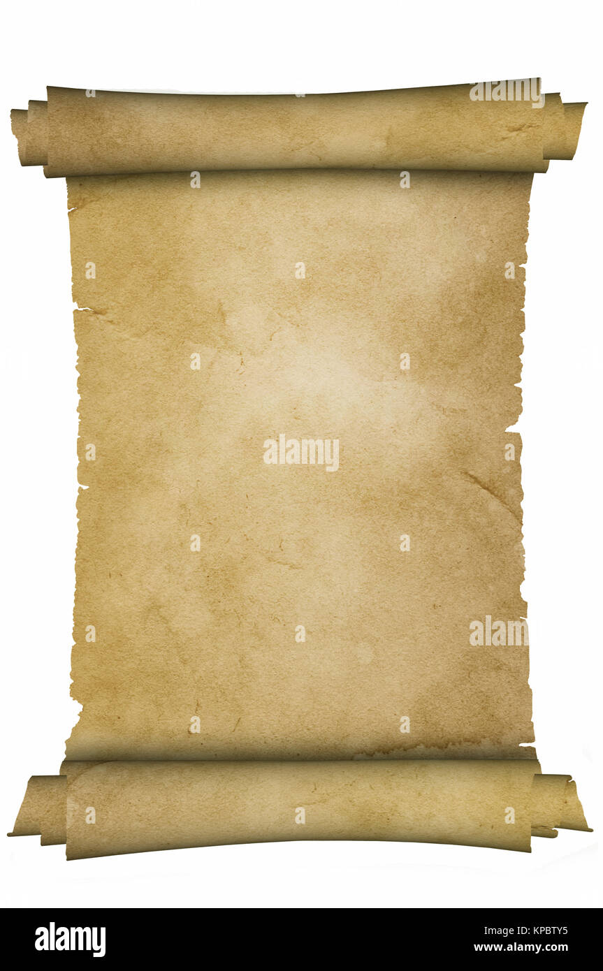 Scroll of medieval parchment on white background Stock Photo Alamy