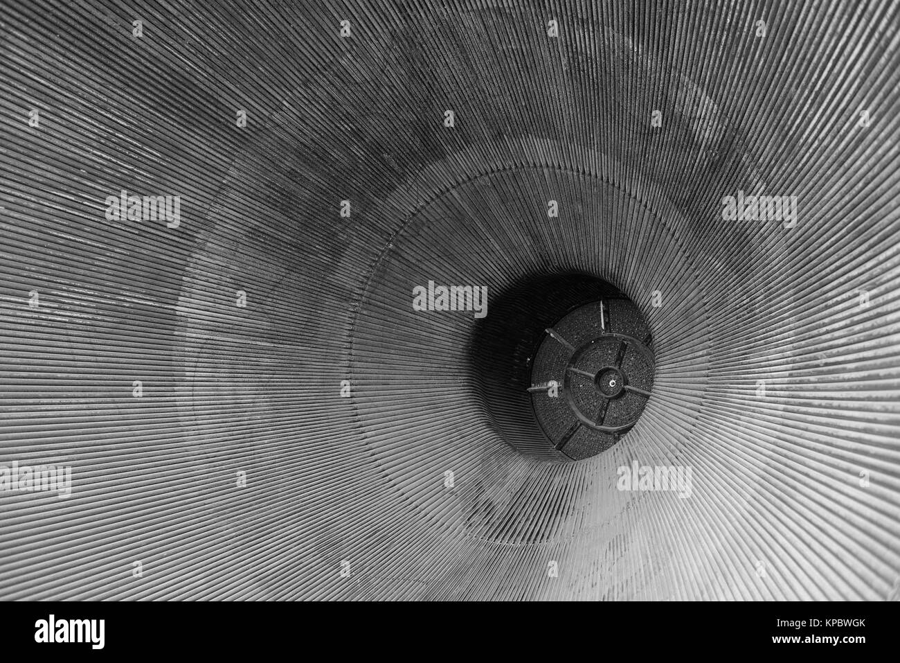 Interior close up of rocket engine booster cone assembly, circular cone shape with detail and textures Stock Photo