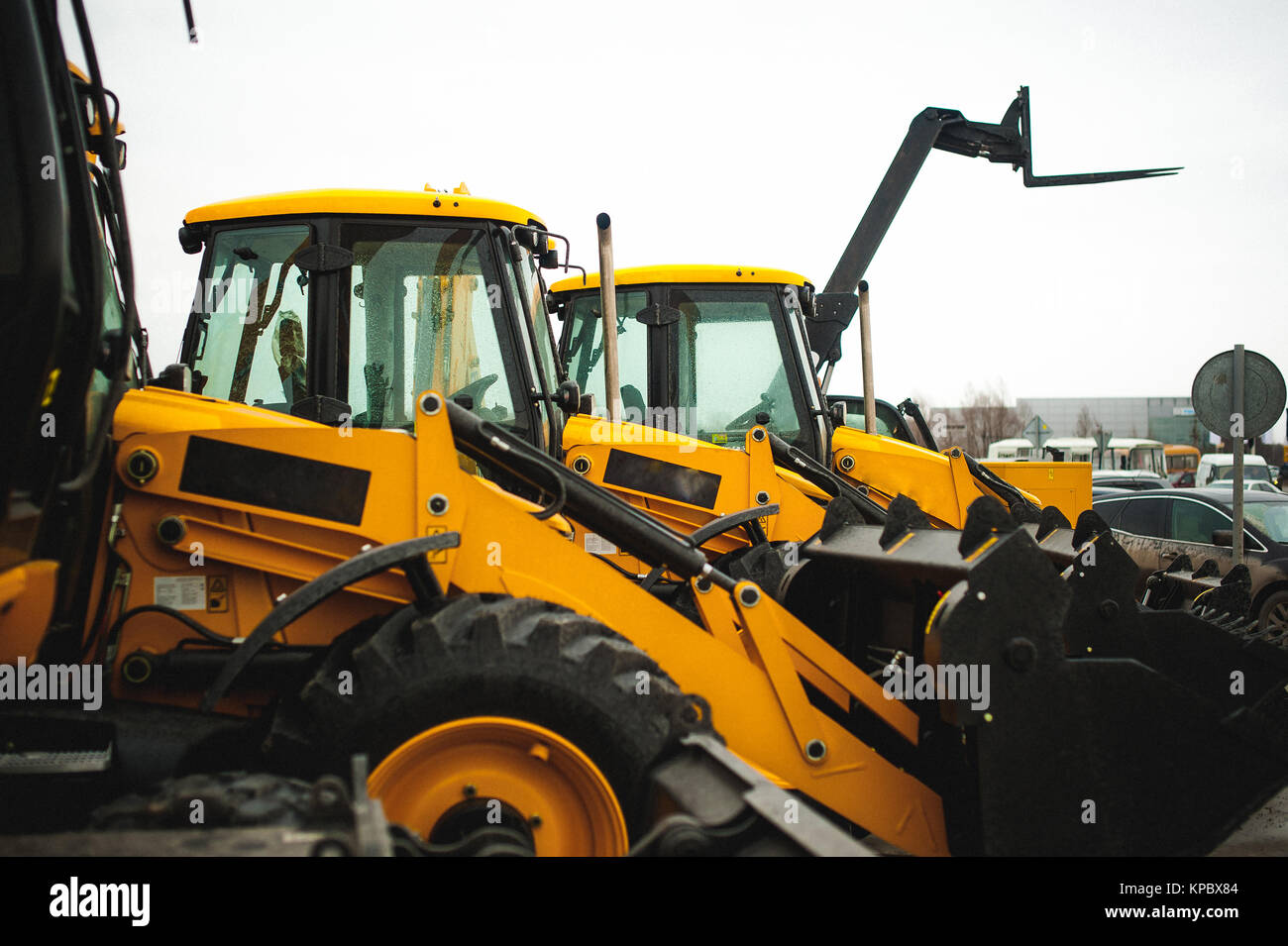 Excavator Loader Machine. Side View of Front Hoe Loader. Industrial
