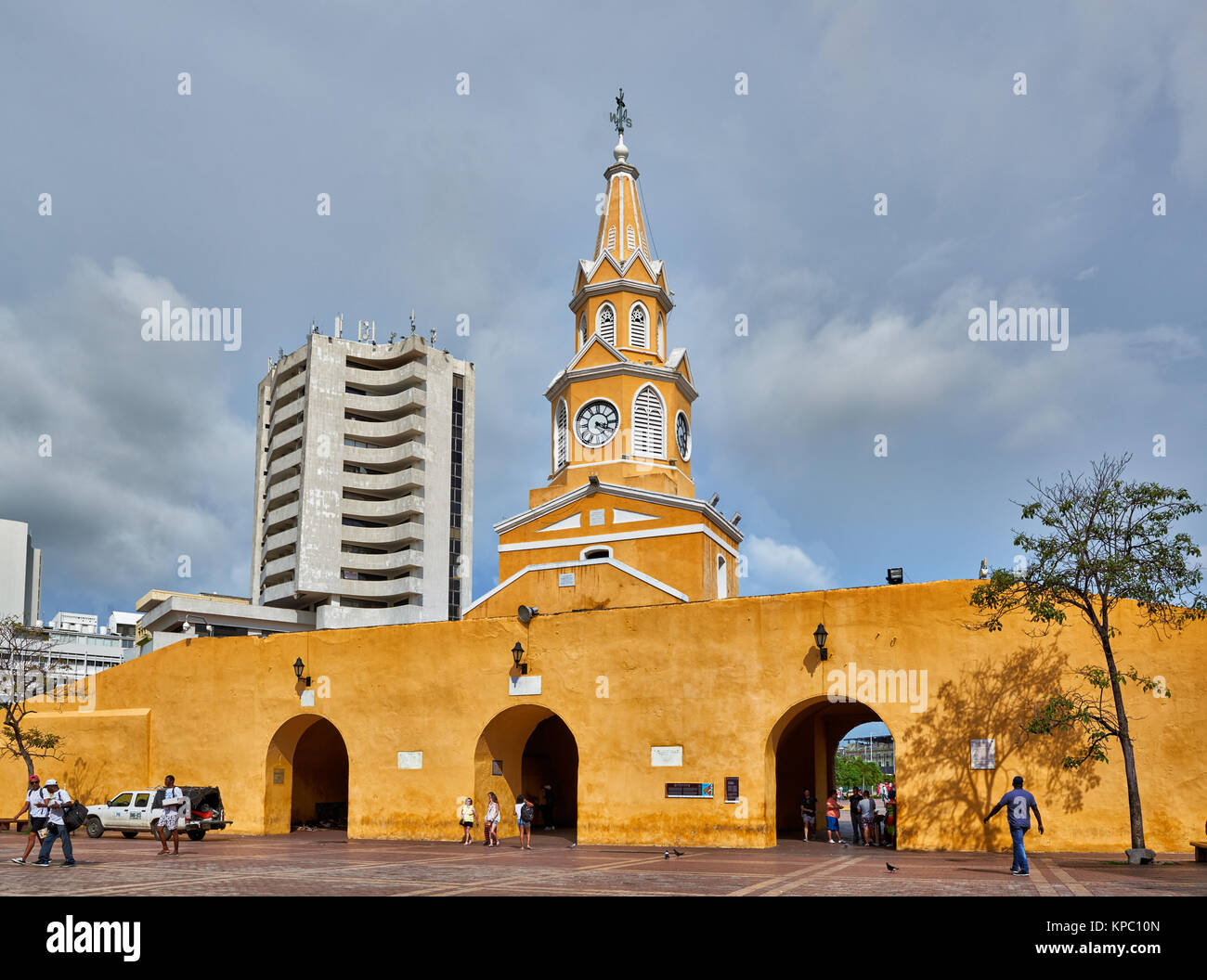 clock tower Torre del Reloj, Cartagena de Indias, Colombia, South America Stock Photo