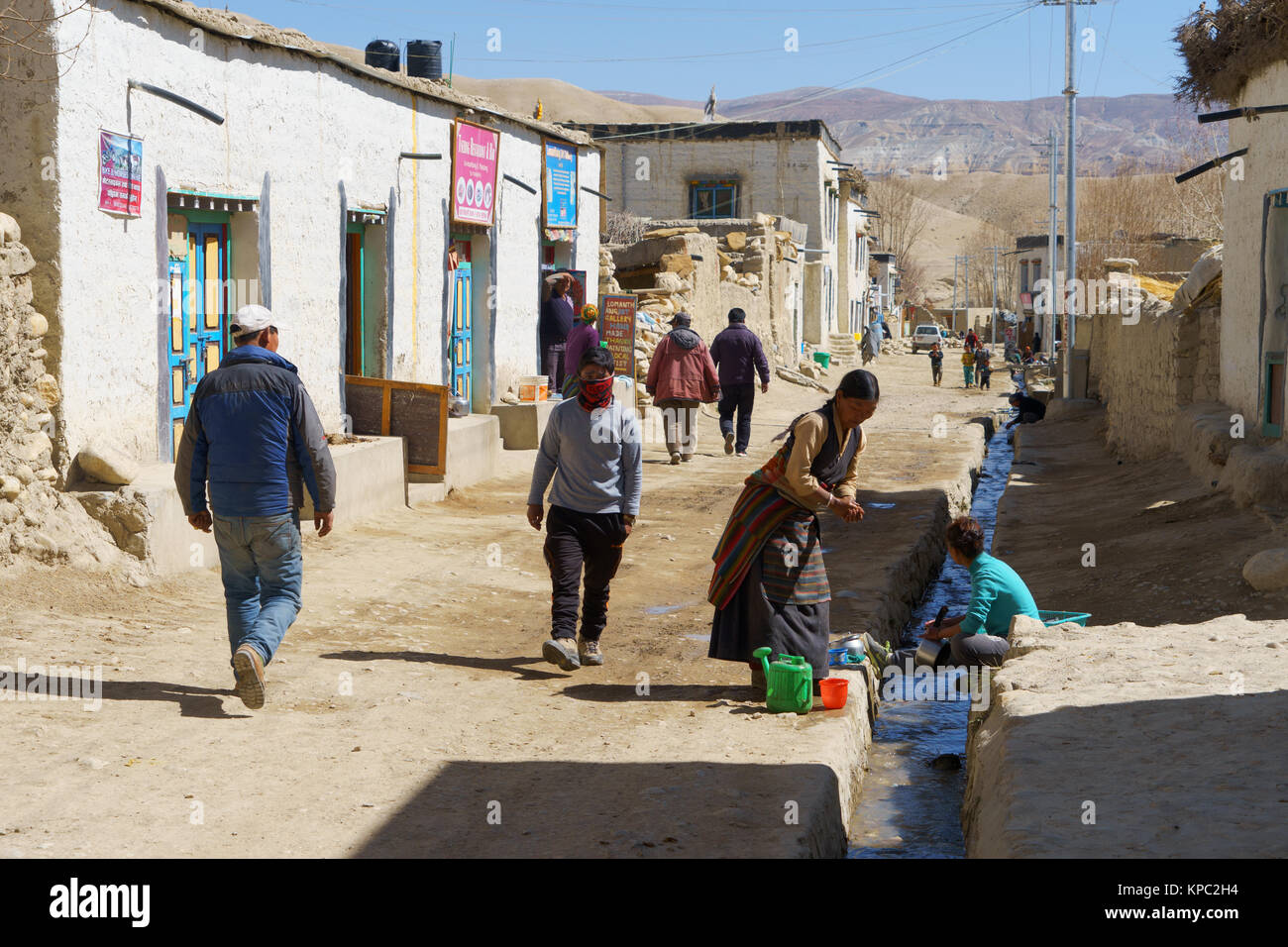 Picturesque street scene, Lo Manthang, Upper Mustang region, Nepal. Stock Photo
