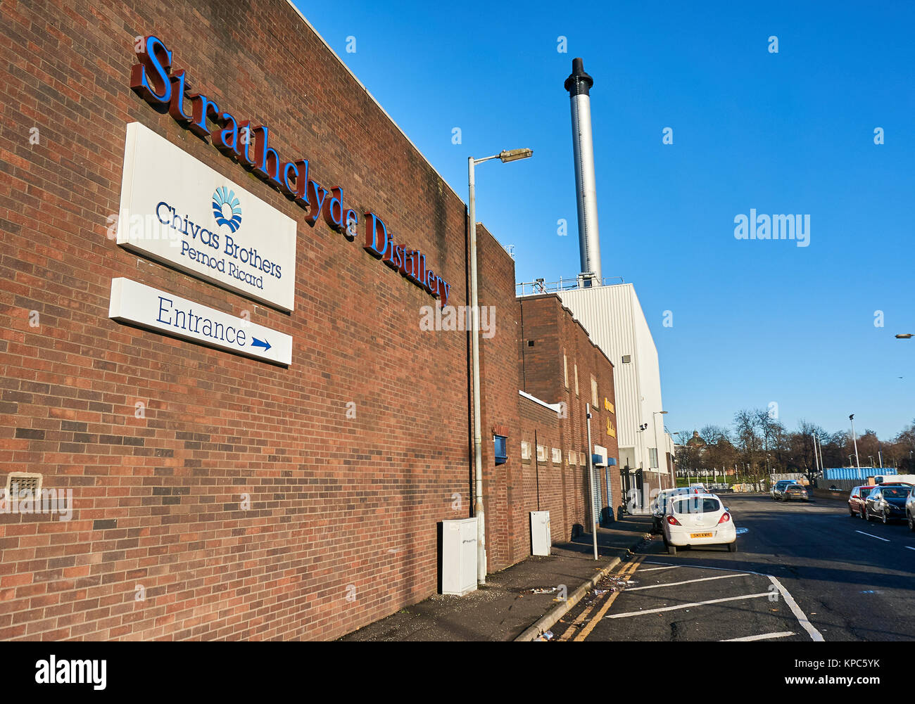 Strathclyde whiskey distillery producing Chivas Brothers and Ballantines whiskey in Glasgow, UK Stock Photo