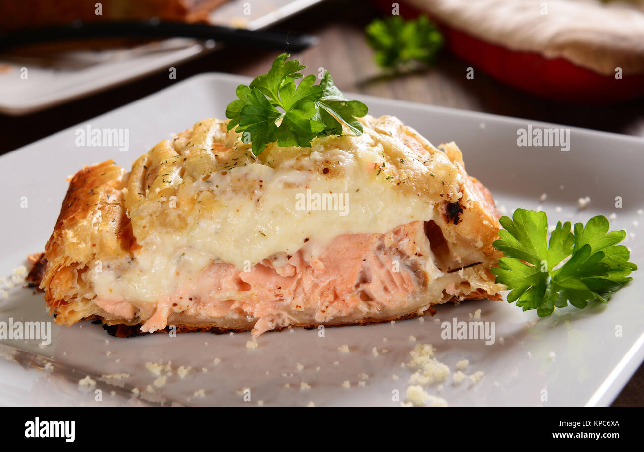 Pie with salmon Stock Photo Alamy