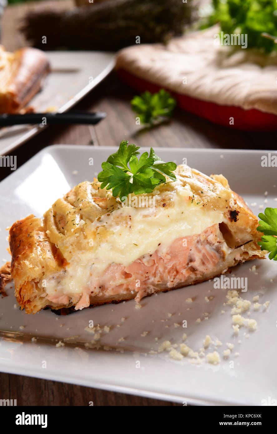Pie with salmon Stock Photo Alamy