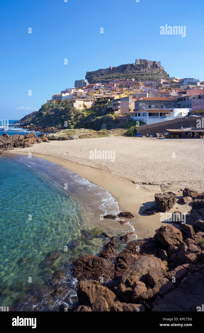 Beach of the village Castelsardo, Sardinia island, Italy, Mediterranean sea, Europe Stock Photo