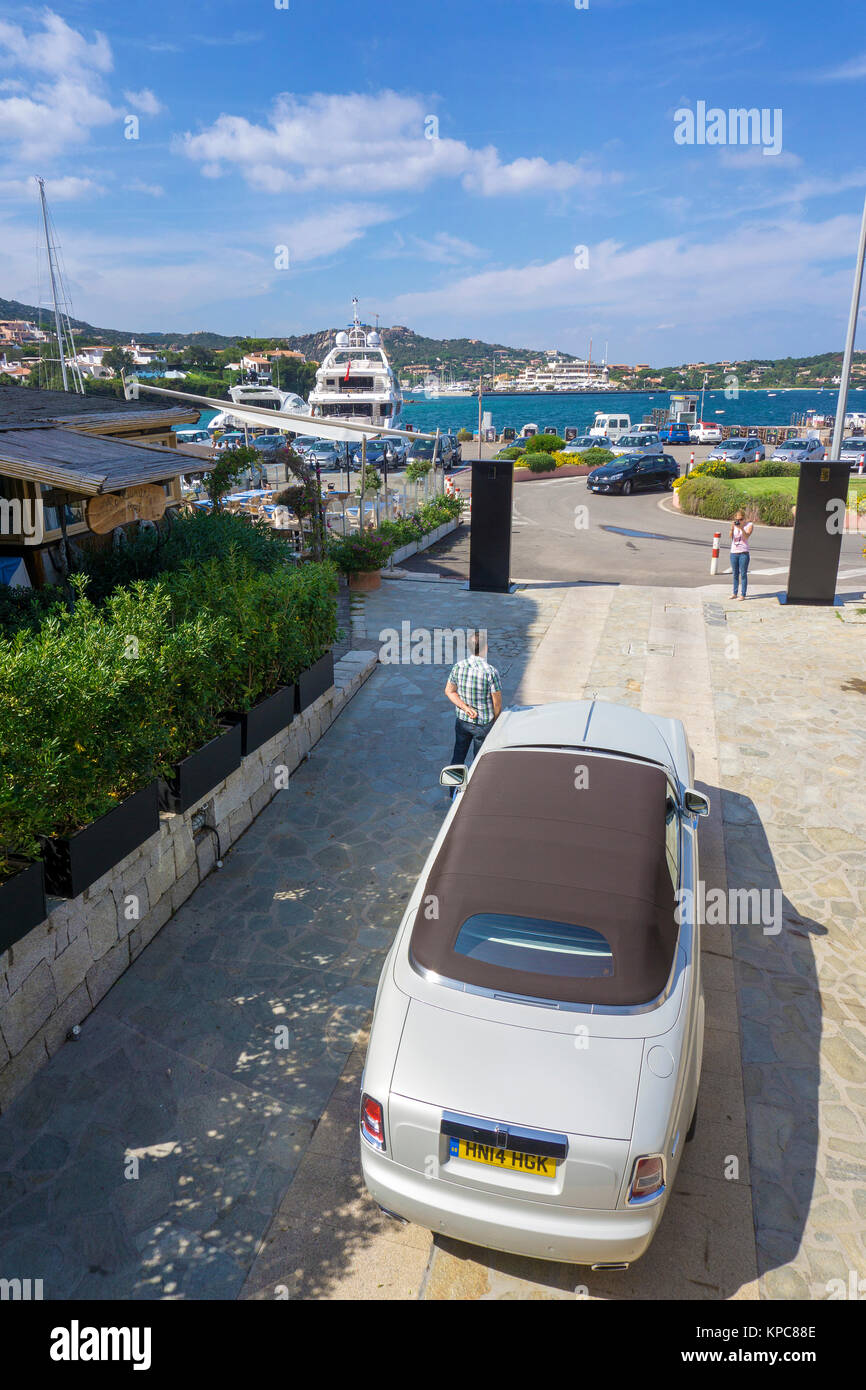 Rolls-Royce Phantom Drophead Coupe at Porto Cervo, luxury destination at Costa Smeralda, Sardinia, Italy, Mediterranean sea, Europe Stock Photo