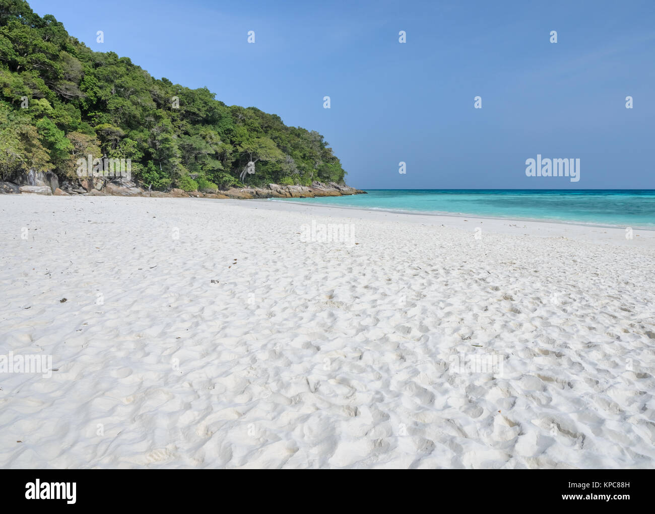 Idyllic white sand beach of Andaman Sea in Thailand Stock Photo
