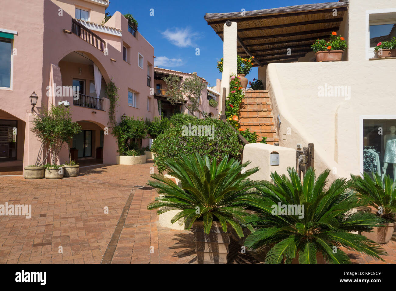 Houses at Porto Cervo, moorish style, luxury destination at Costa Smeralda, Sardinia, Italy, Mediterranean sea, Europe Stock Photo