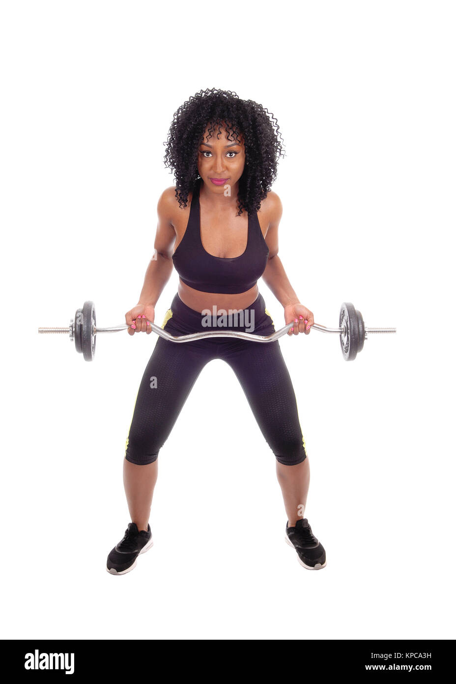 Premium Photo  Young woman doing deadlift with a barbell isolated