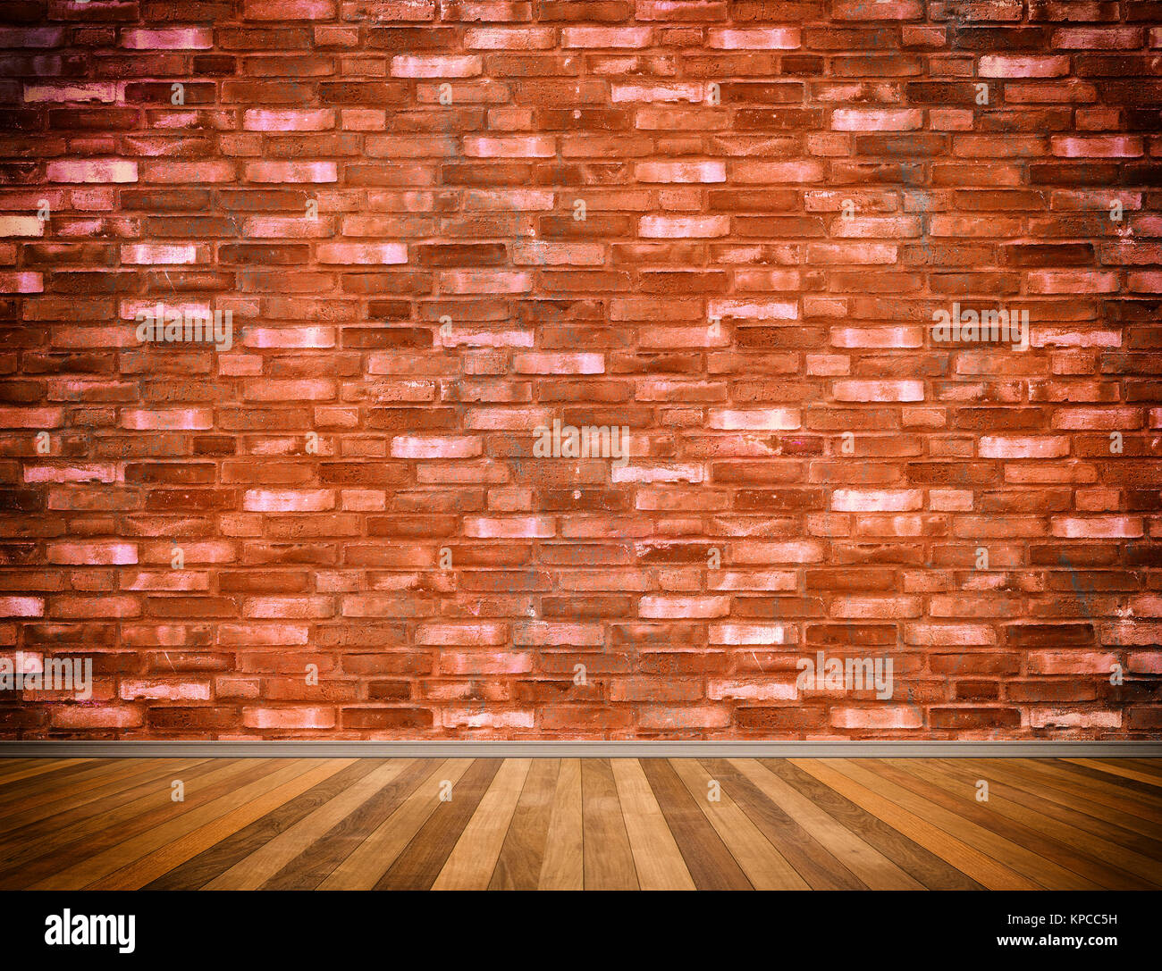Red brick wall and wooden floor background Stock Photo - Alamy