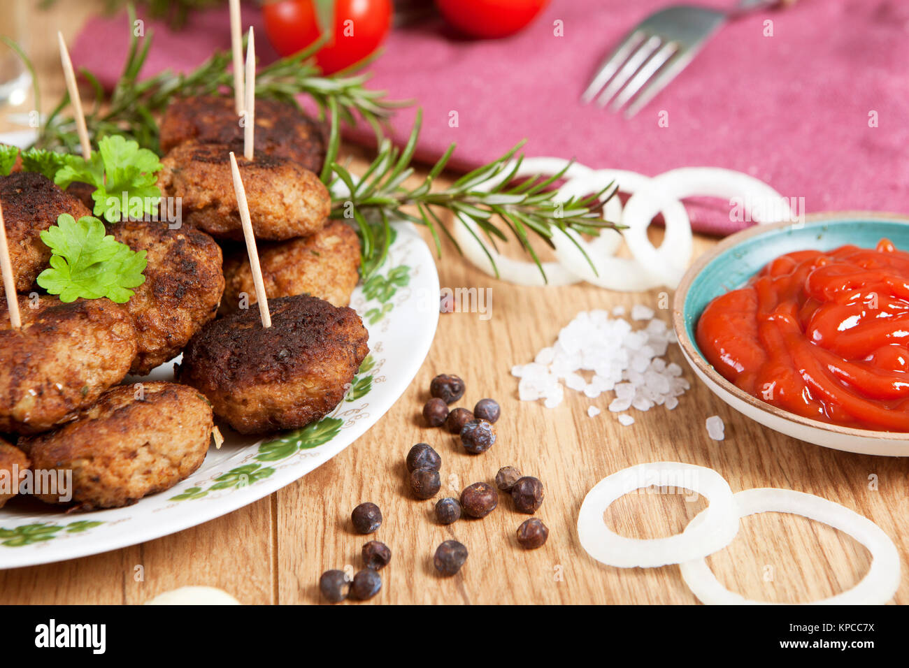 meatballs with ketchup Stock Photo