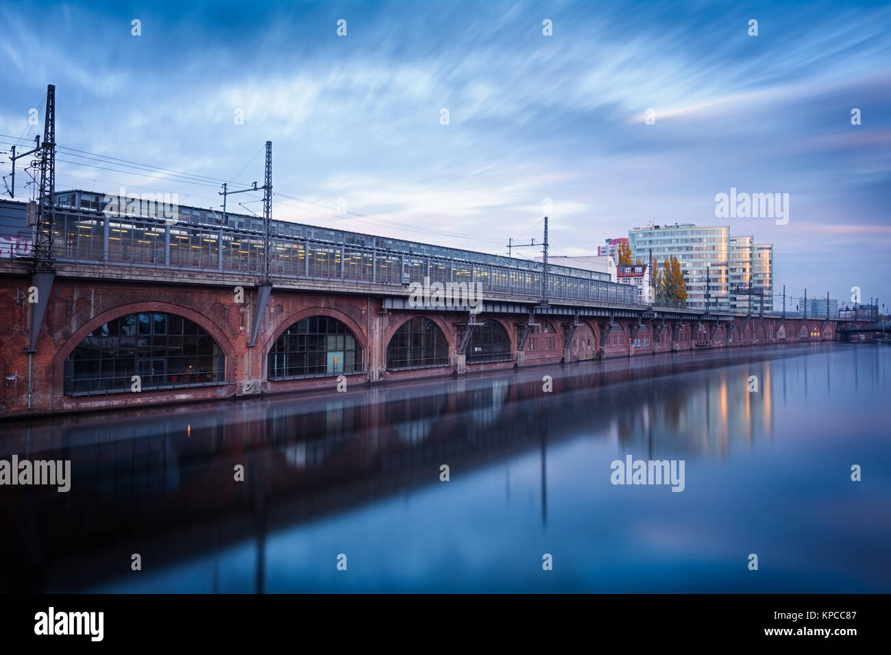 berlin jannowitz bridge at dusk Stock Photo