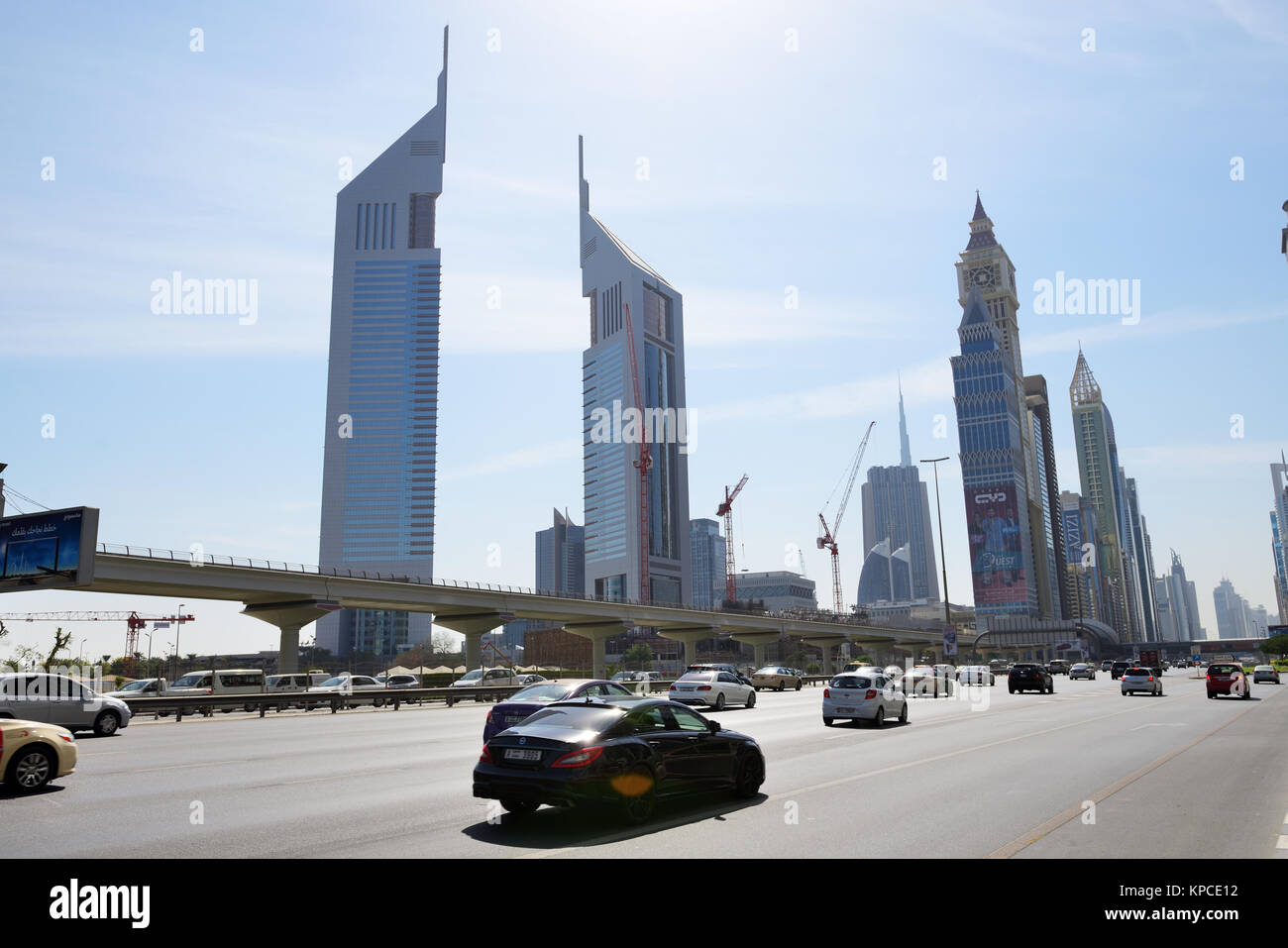 DUBAI, UAE - NOVEMBER 19: The view on Emirates Towers and Sheikh Zayed road on November 19, 2017. The Emirates Towers complex is set in over 570,000 m Stock Photo