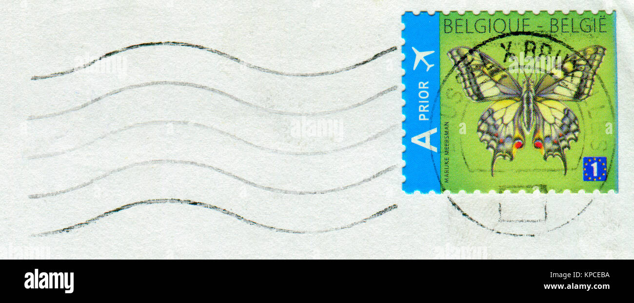 GOMEL, BELARUS, 14 DECEMBER 2017, Stamp printed in Belgium shows image of the Butterfly, circa 2017. Stock Photo