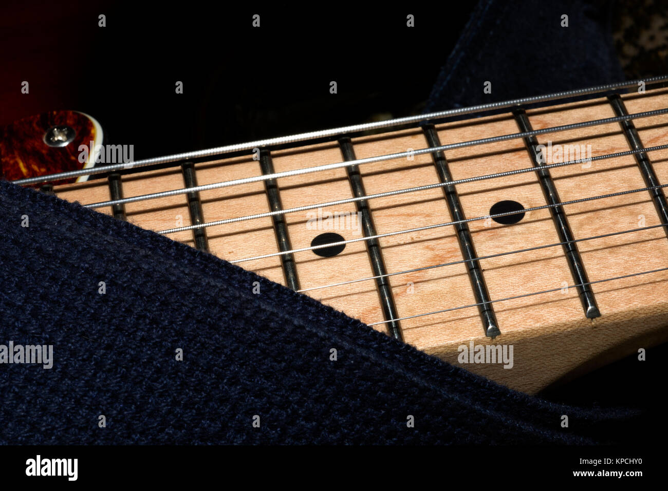 Electric guitar frets, strings & pickup Stock Photo Alamy