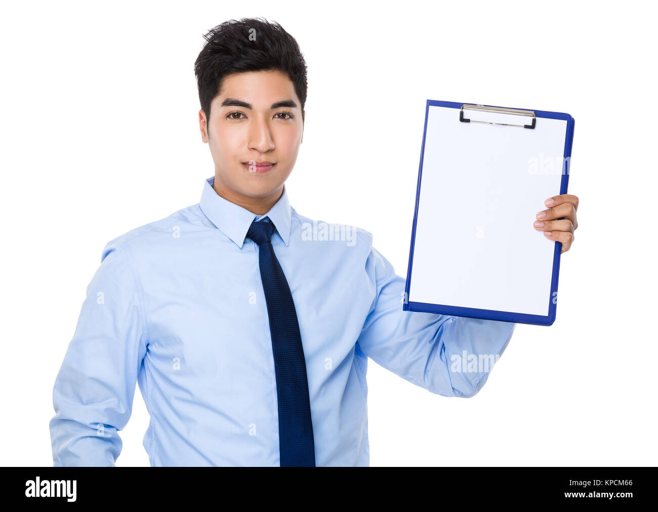 Young businessman show with the clipboard Stock Photo - Alamy