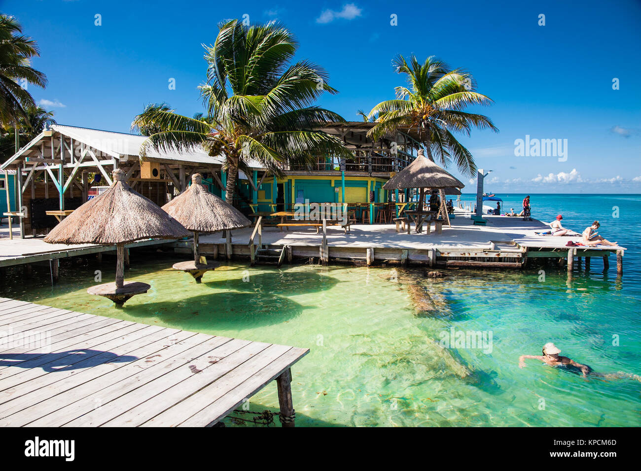 CAYE CAULKER BELIZE - DEC 17 2015: Beautiful  caribbean sight with turquoise water in Caye Caulker island, Belizee on Dec 17. 2015 , Stock Photo