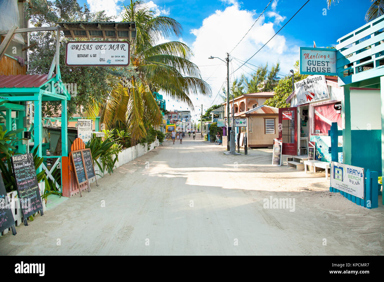 CAYE CAULKER BELIZE - DEC 18 2015: Playa Asuncion street at Caye Caulker island  on Dec 18. 2015 , Belize, Central America. Stock Photo