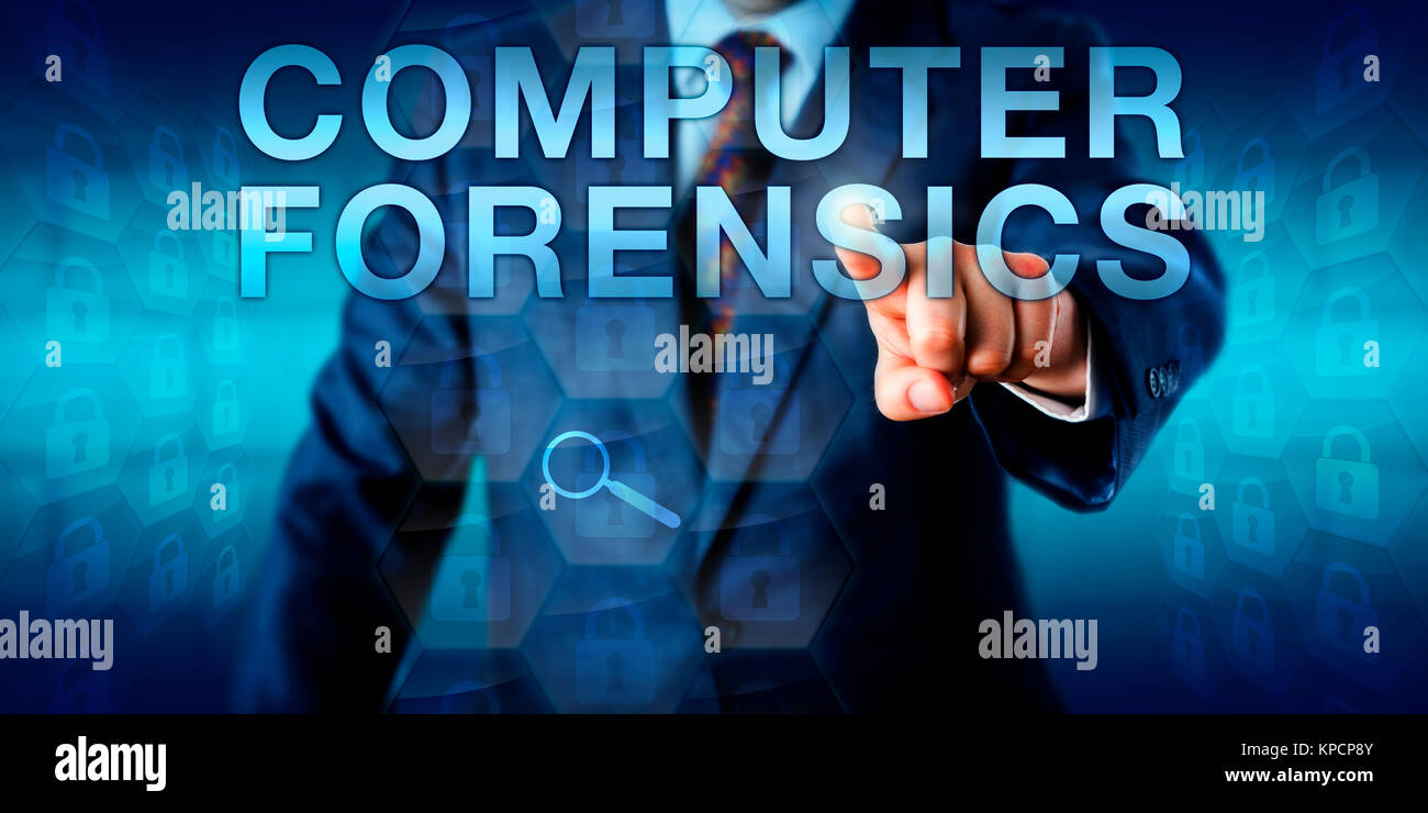 Forensic Expert Pressing COMPUTER FORENSICS Stock Photo