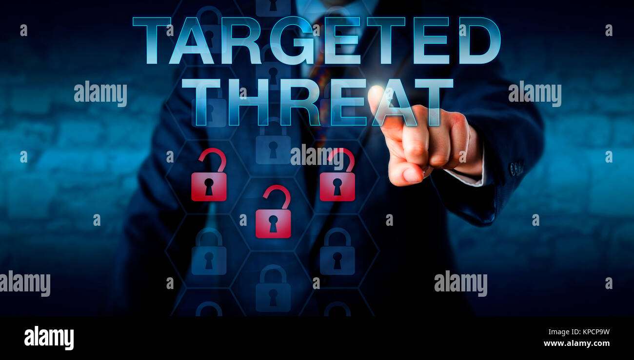 Cybercriminal Pushing TARGETED THREAT Onscreen Stock Photo