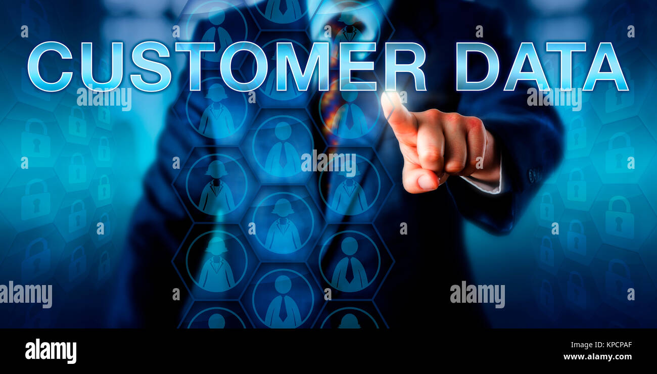 Businessman Pushing CUSTOMER DATA Onscreen Stock Photo - Alamy