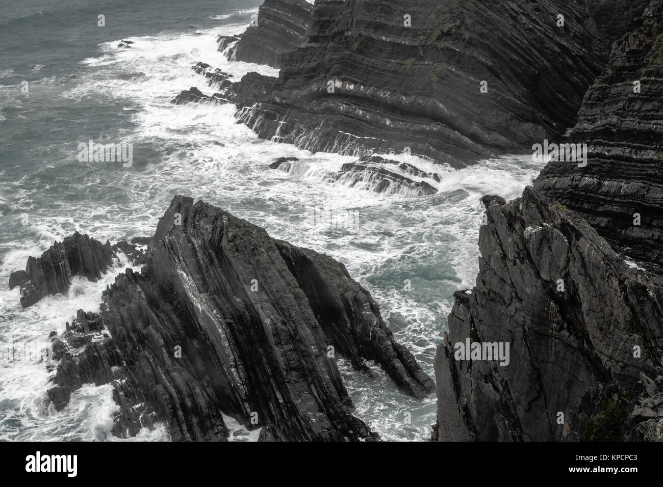 Wild Atlantic waves on Portugal's coast at cabo Sardao Stock Photo