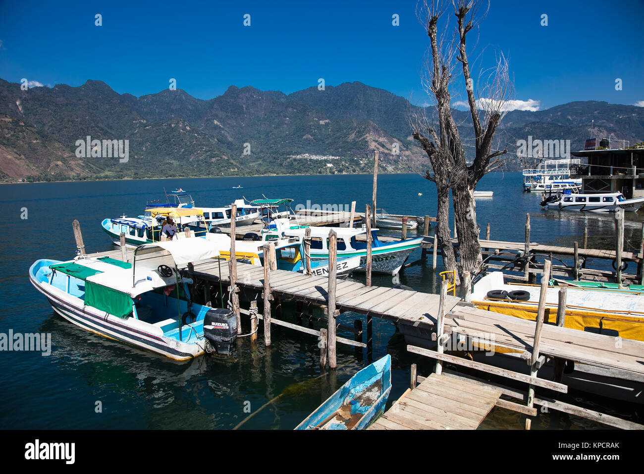 SAN PEDRO, GUATEMALA-DEC 24, 2015: Boat dock in San Pedro at Lake Atitlan on Dec 24, 2015, Guatemala. Central America. Stock Photo