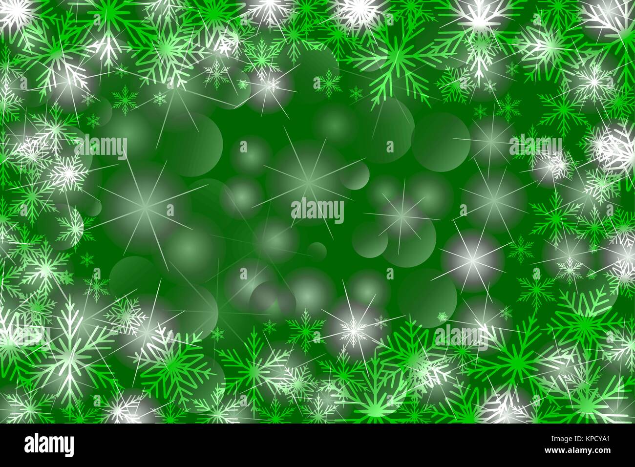Snowflakes and stars - winter vector pattern - green background Stock ...