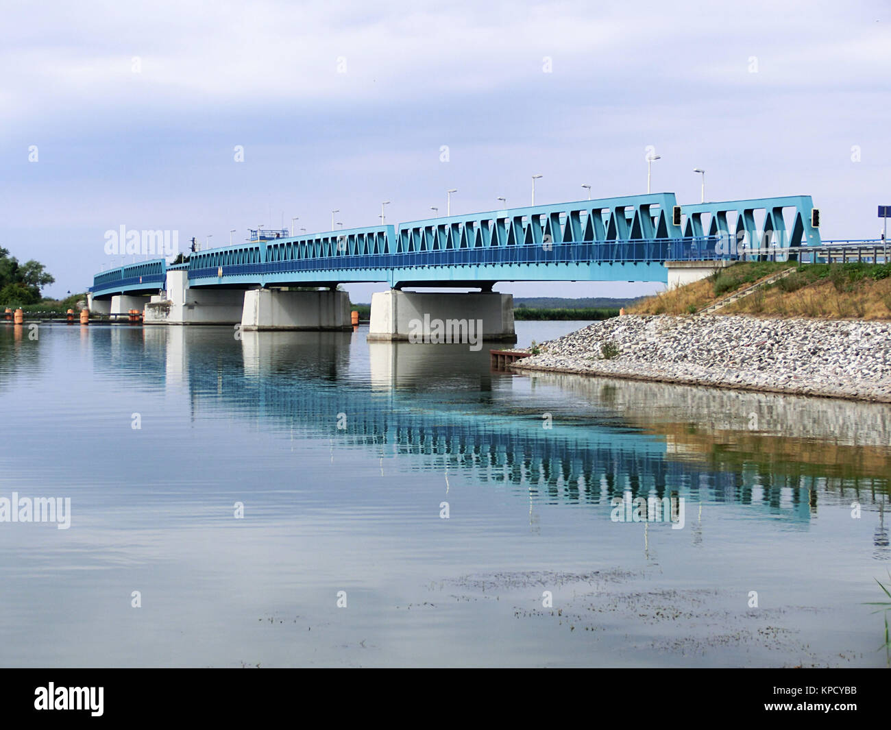 blue bridge over the river peene - usedom island,the baltic coast Stock Photo