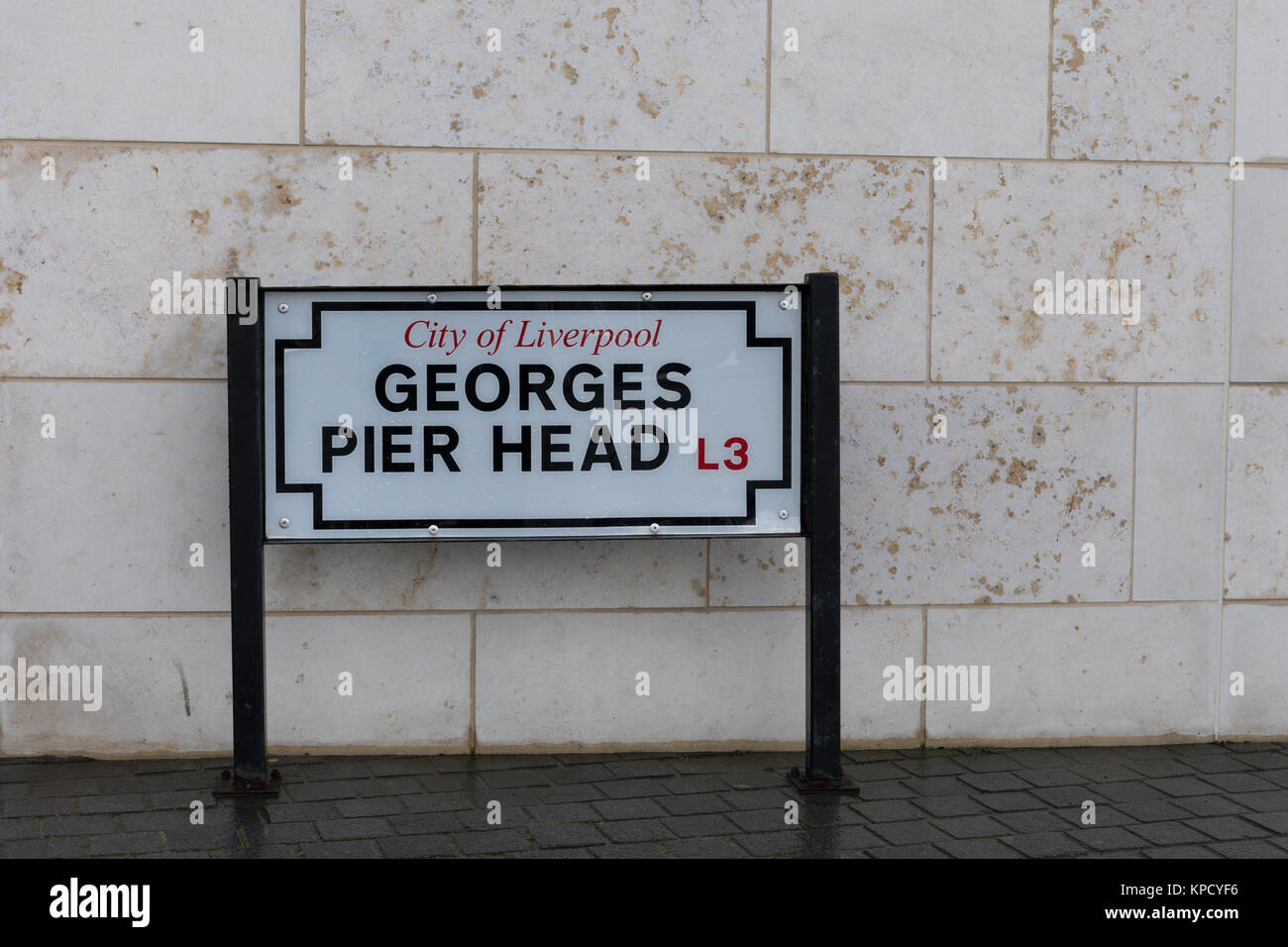 GeorgePier Head L3 street sign, Liverpool, Merseyside, UK Stock Photo