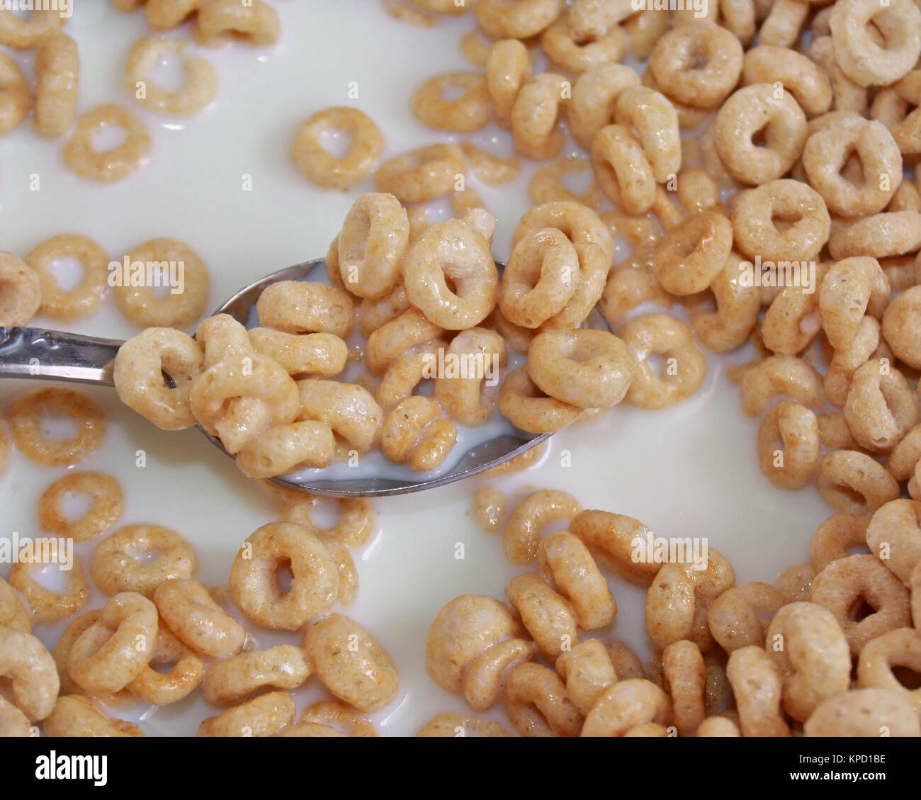 Start the day off right with Nutritious wholegrain cereal with milk Stock Photo