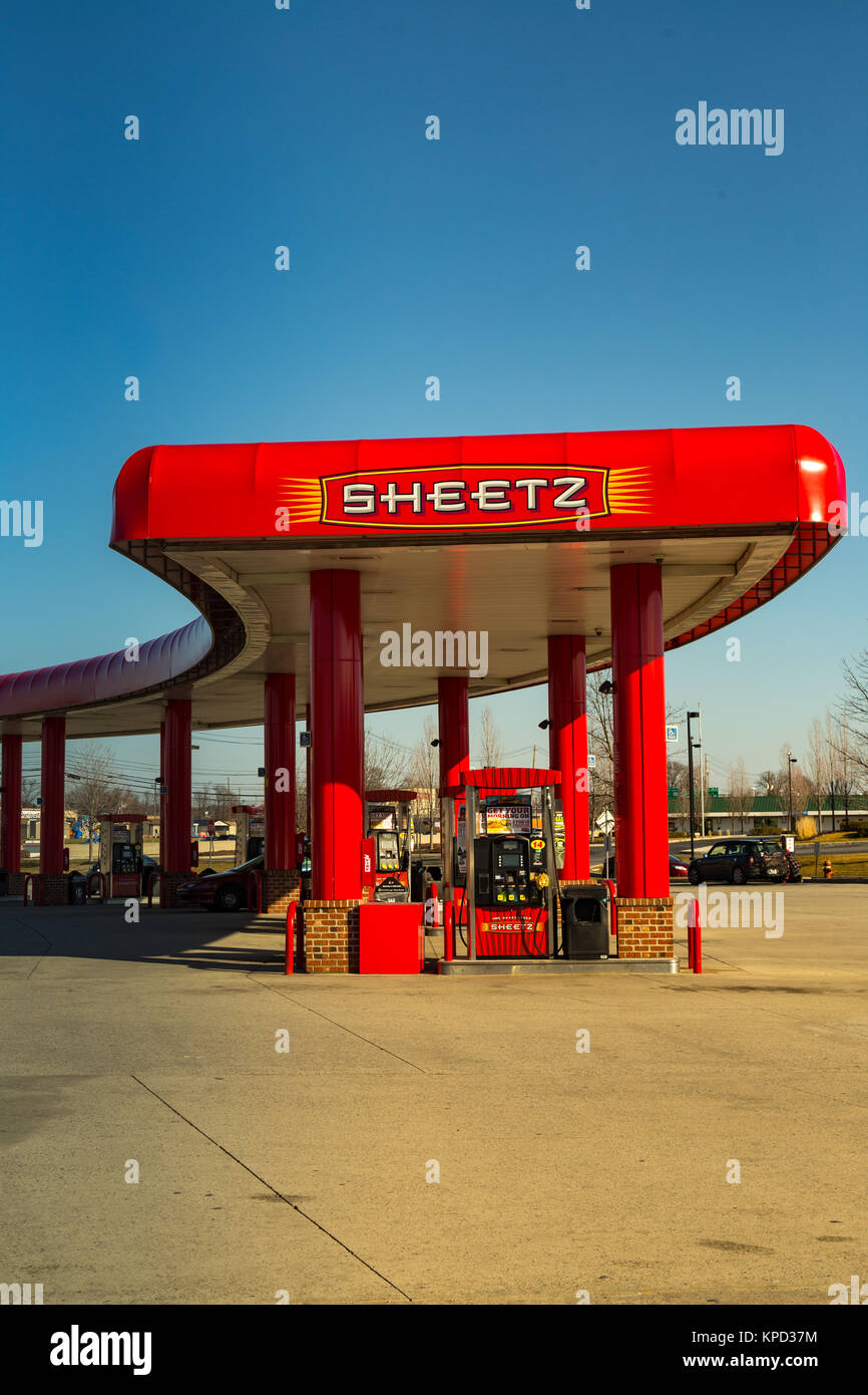 Harrisburg, PA January 1, 2017 Fuel pumps under roof at Sheetz gas