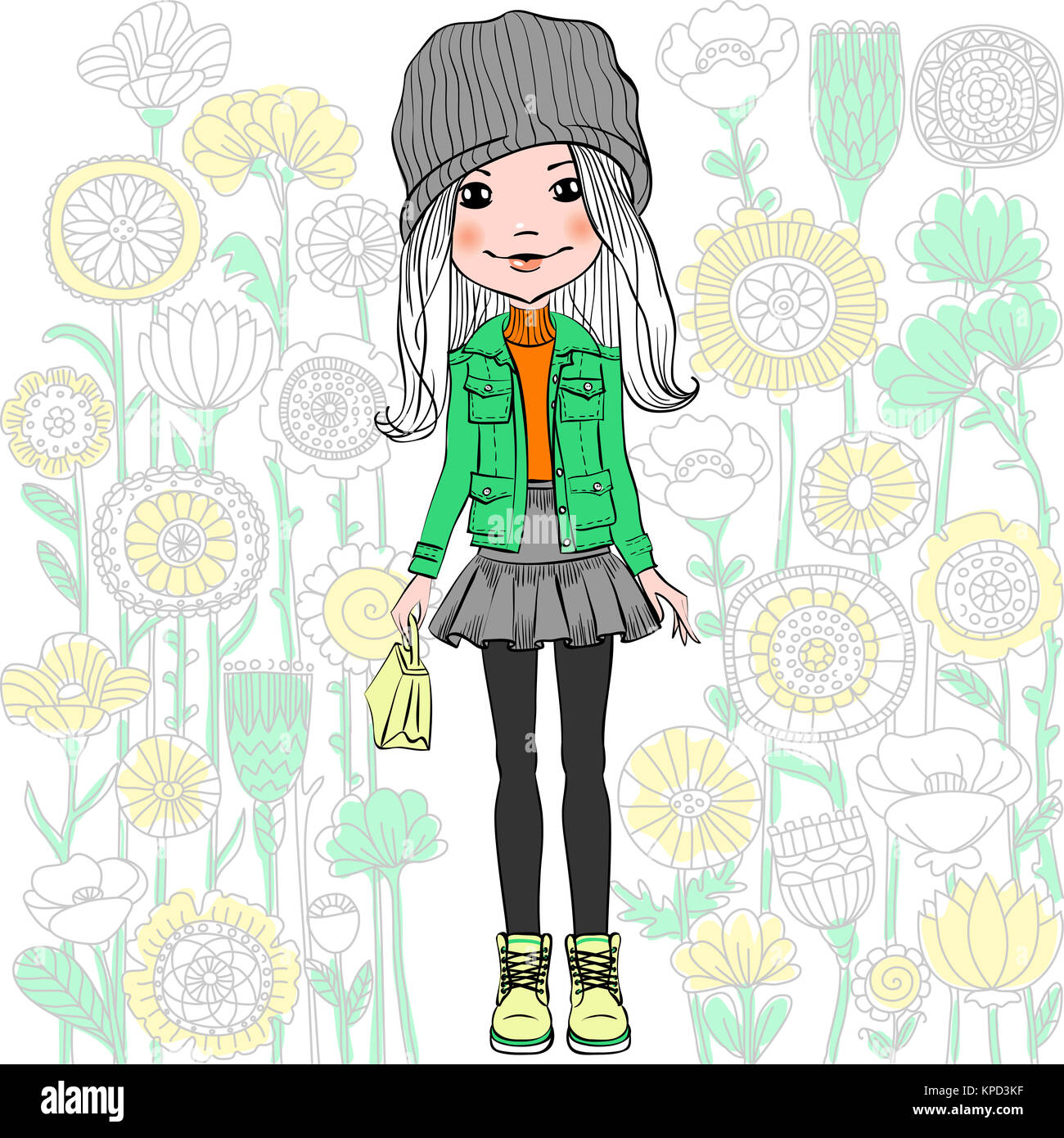 Vector fashion hipster girl Stock Photo