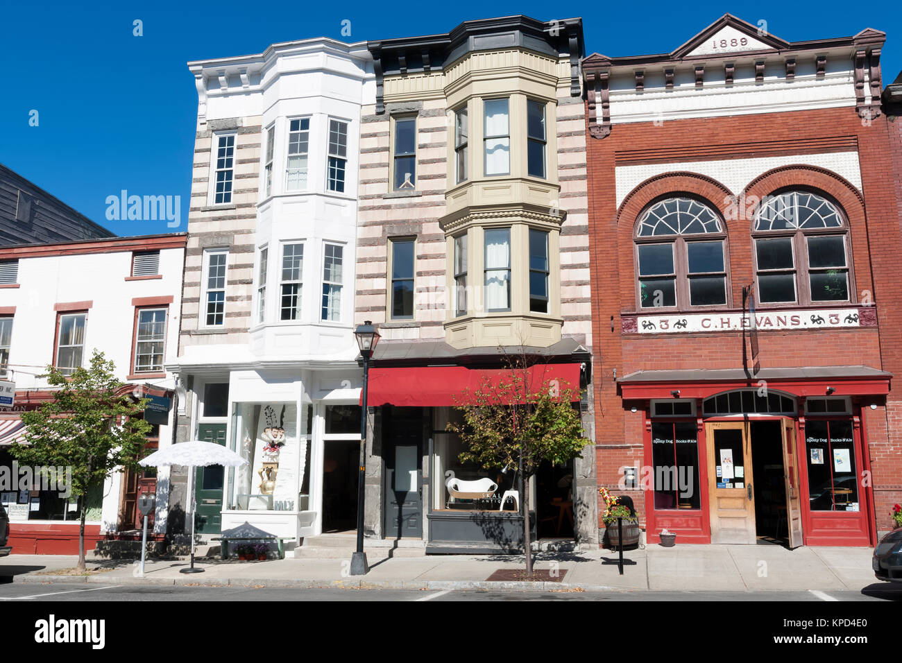 Storefronts along Warren Street in Hudson, New York. Stock Photo