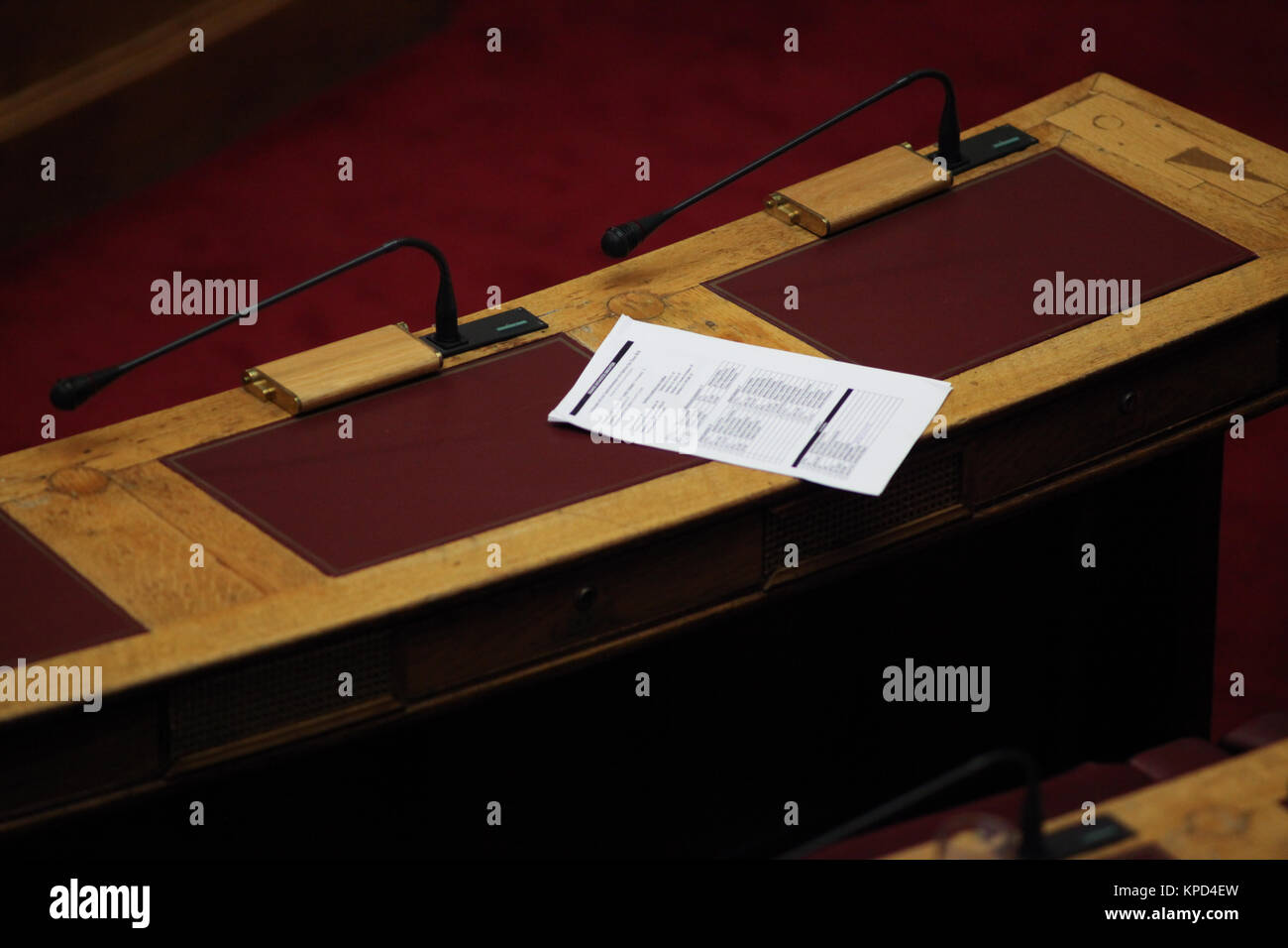 Empty seat in the plenary session of the Greek Parliament, in Athens, Greece. Stock Photo