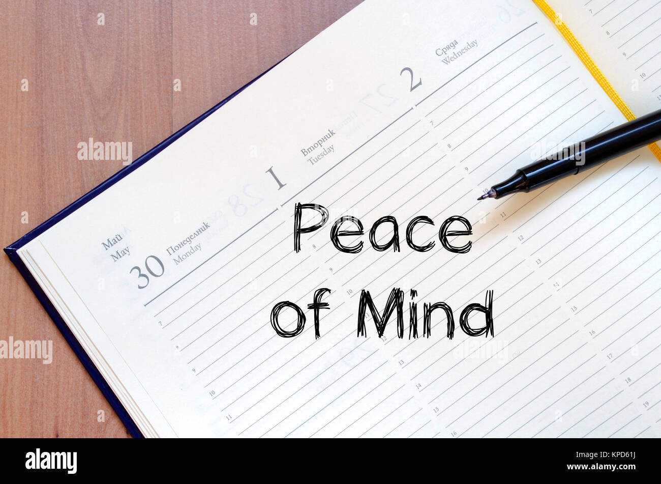 Peace of mind write on notebook Stock Photo