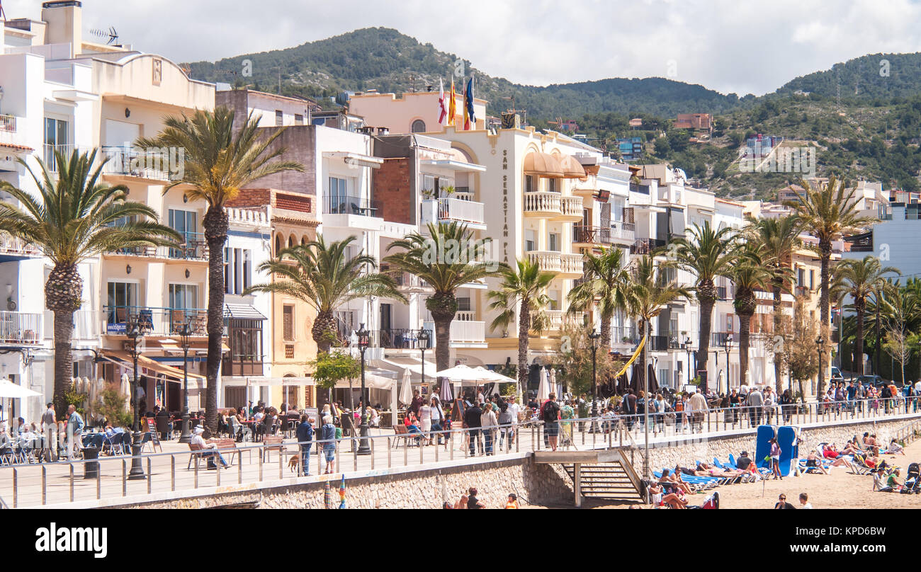 Sitges, Spain May 26, 2013 View of the Port Alegre street in Stock