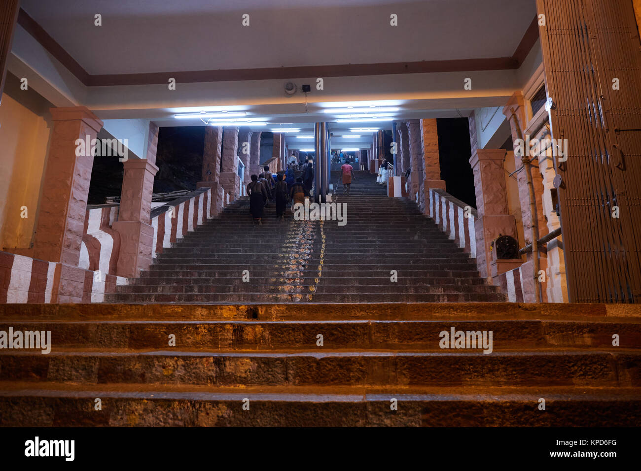 Palani, Lord Murukan's famous temple in Tamilnadu,  Steps to the temple, murukan devotees, street business, palani night view Stock Photo