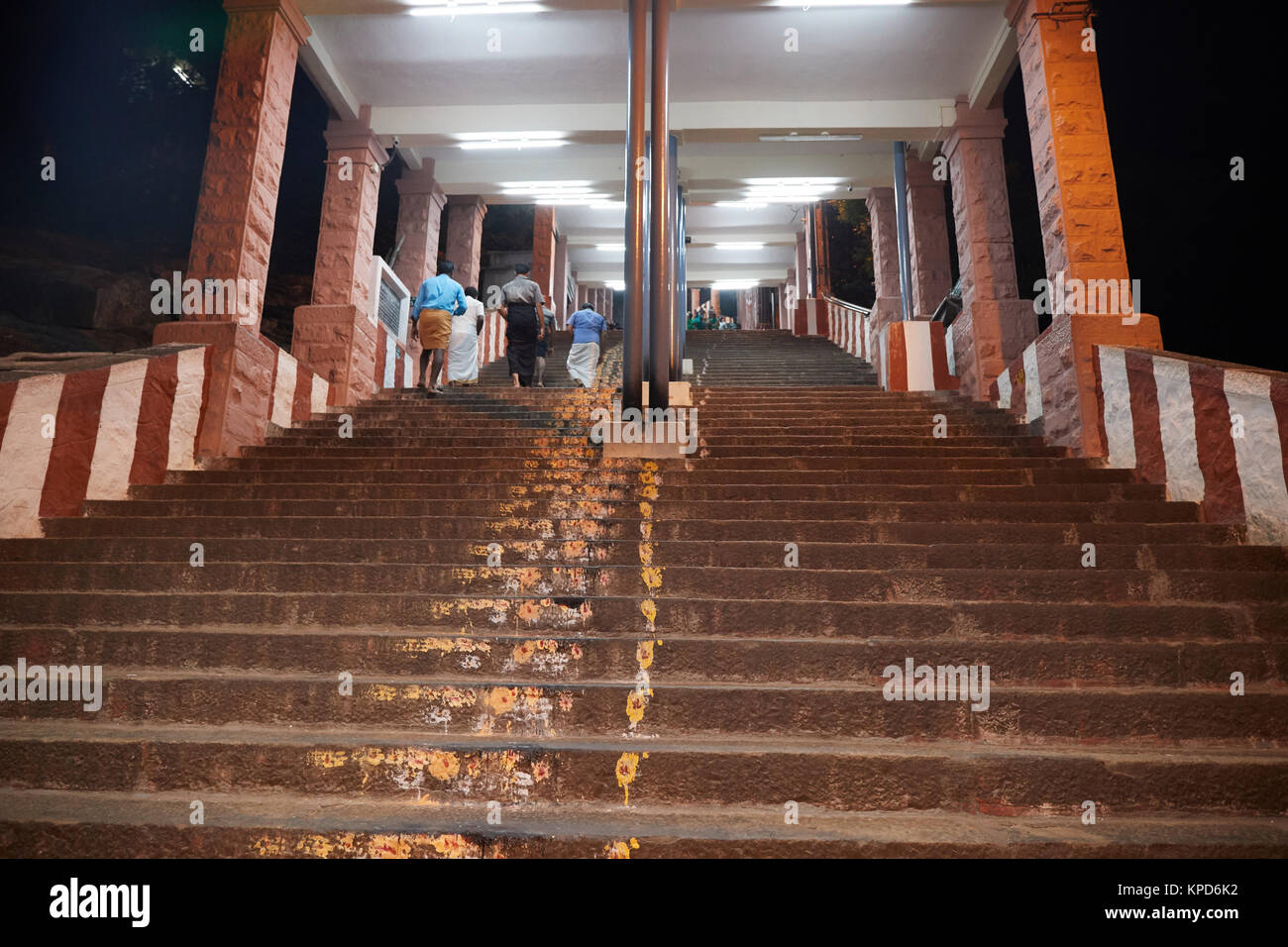 Palani, Lord Murukan's famous temple in Tamilnadu,  Steps to the temple, murukan devotees, street business, palani night view Stock Photo