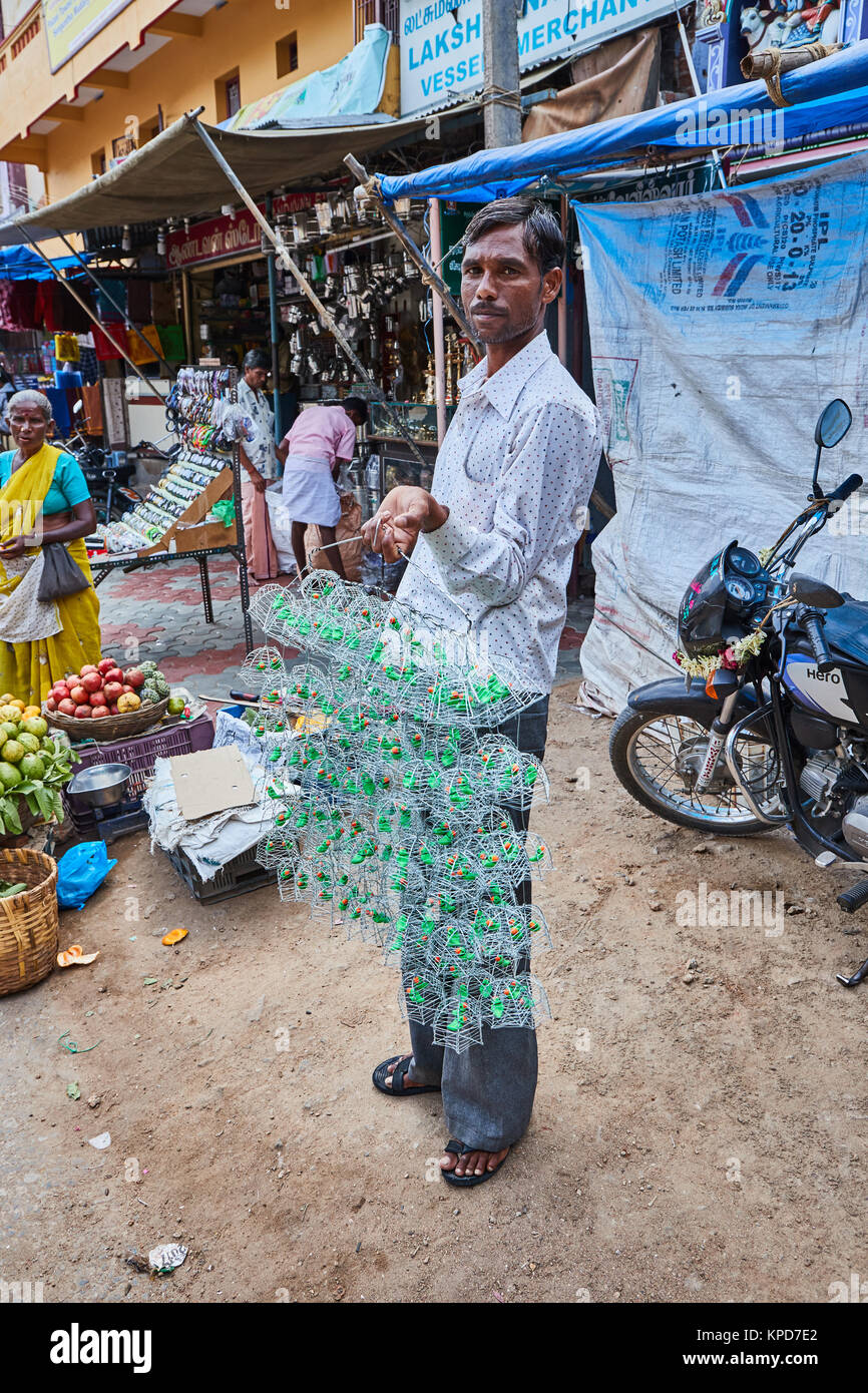 Palani, Lord Murukan's famous temple in Tamilnadu,  Steps to the temple, murukan devotees, street business, palani night view Stock Photo