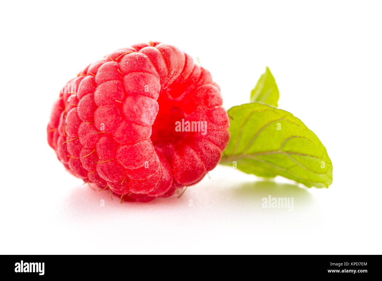 Ripe raspberry with leaf Stock Photo