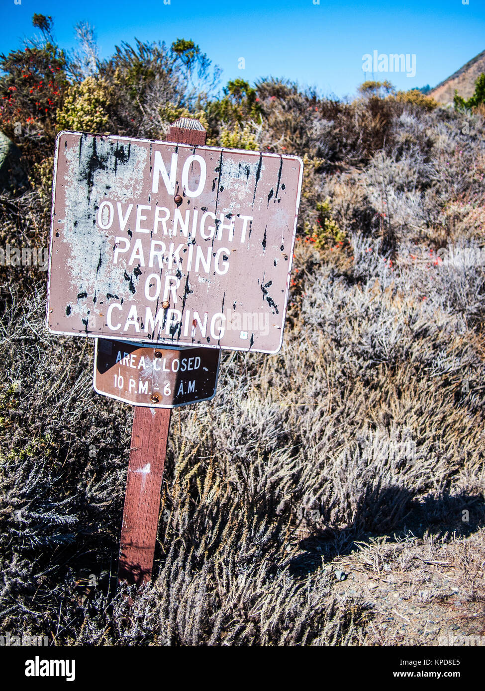 No Overnight Parking in the Big Sur Stock Photo