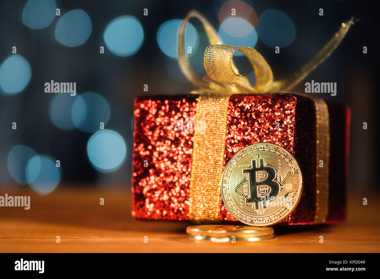 Bitcoin BTC cryptocurrency and Christmas gift box, BTC golden coin as  symbol of electronic virtual money for web banking and international  network pay Stock Photo - Alamy