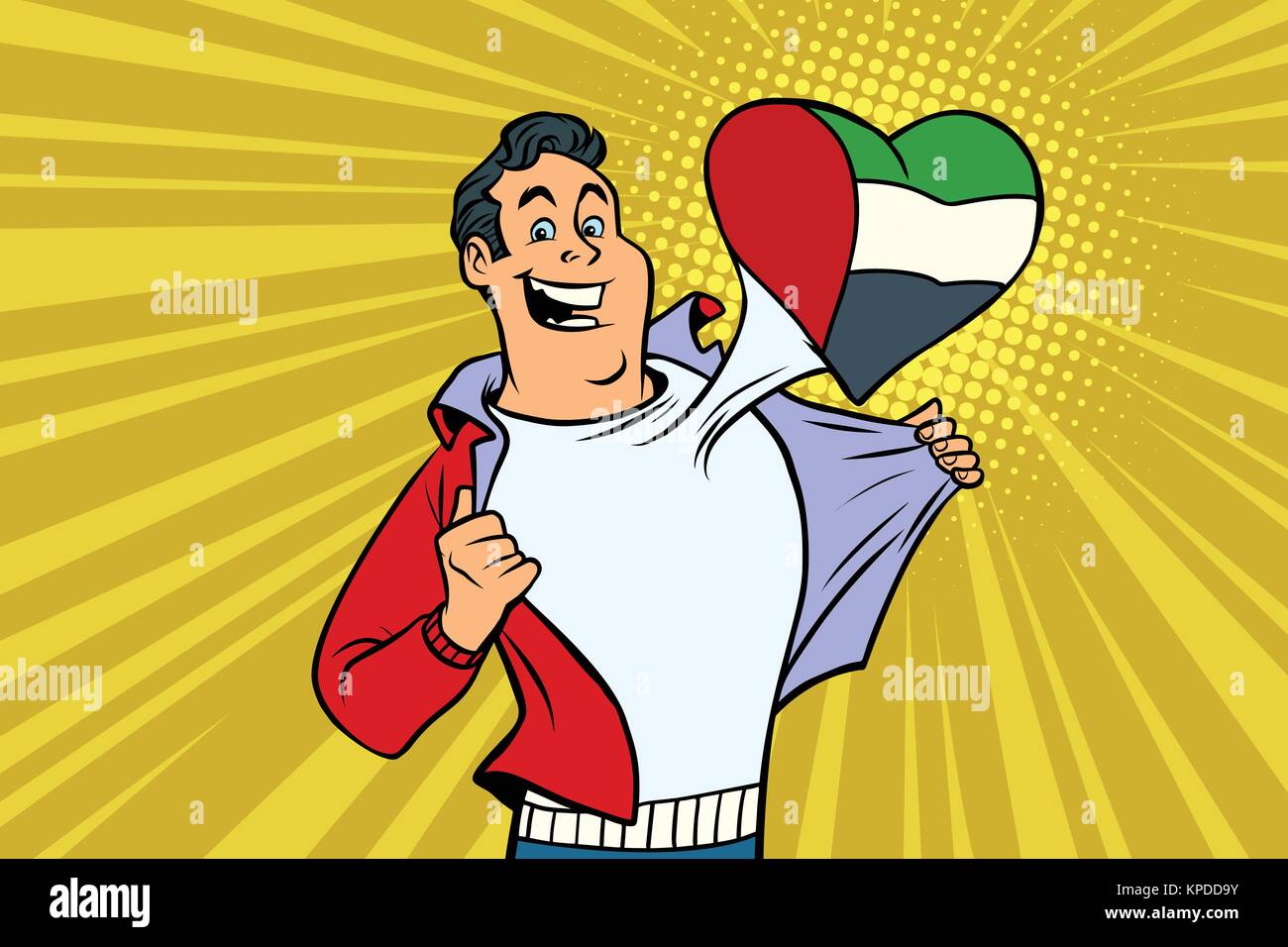 UAE patriot male sports fan flag heart Stock Vector