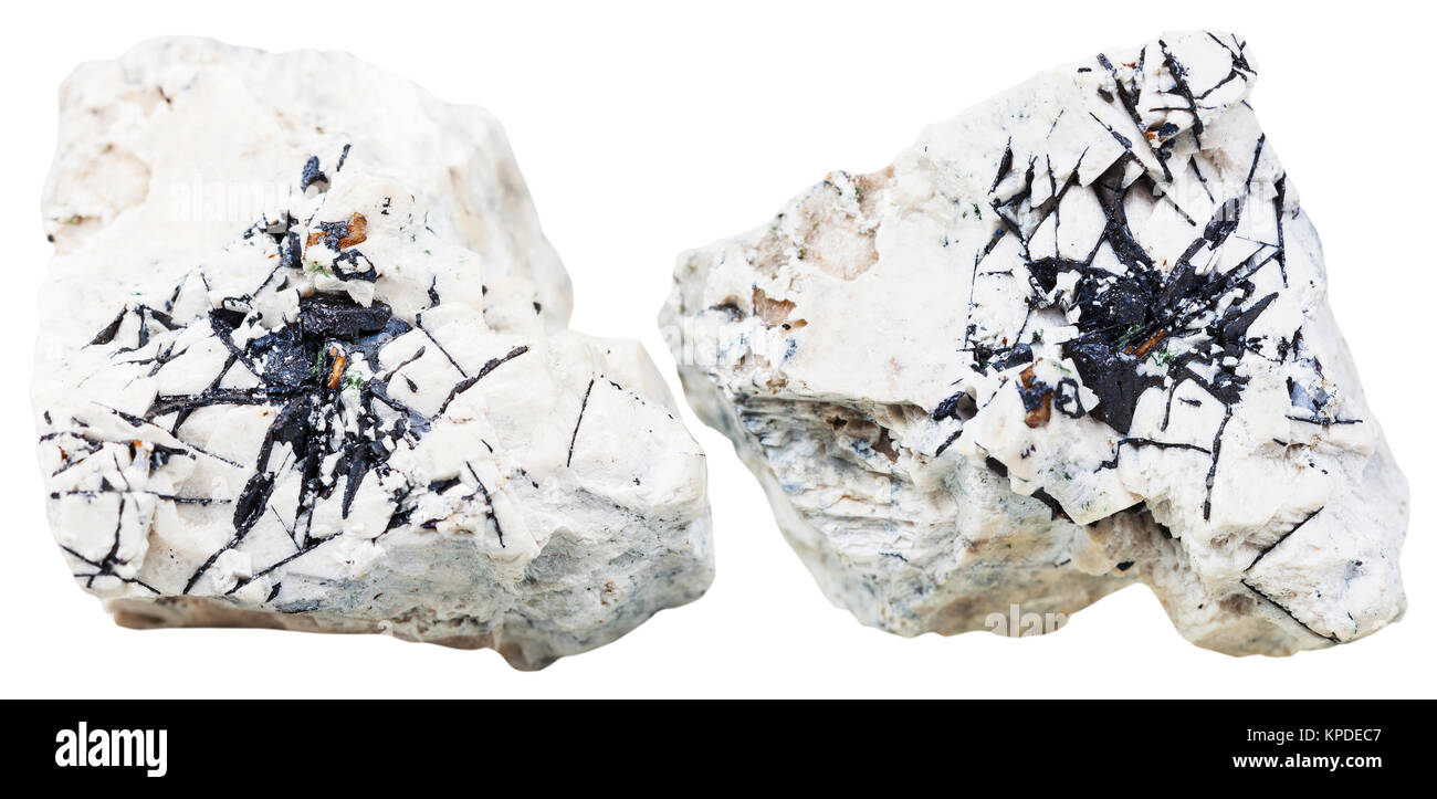 two pieces of dolomite rock with Ilmenite crystals Stock Photo
