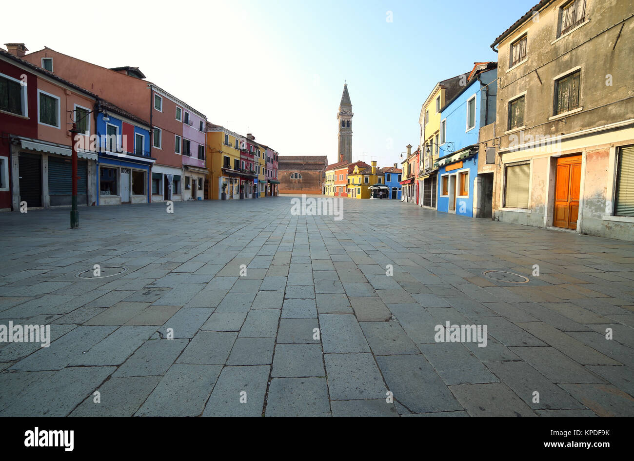 Burano Island near VENICE in Italy the main without people in the early morning Stock Photo