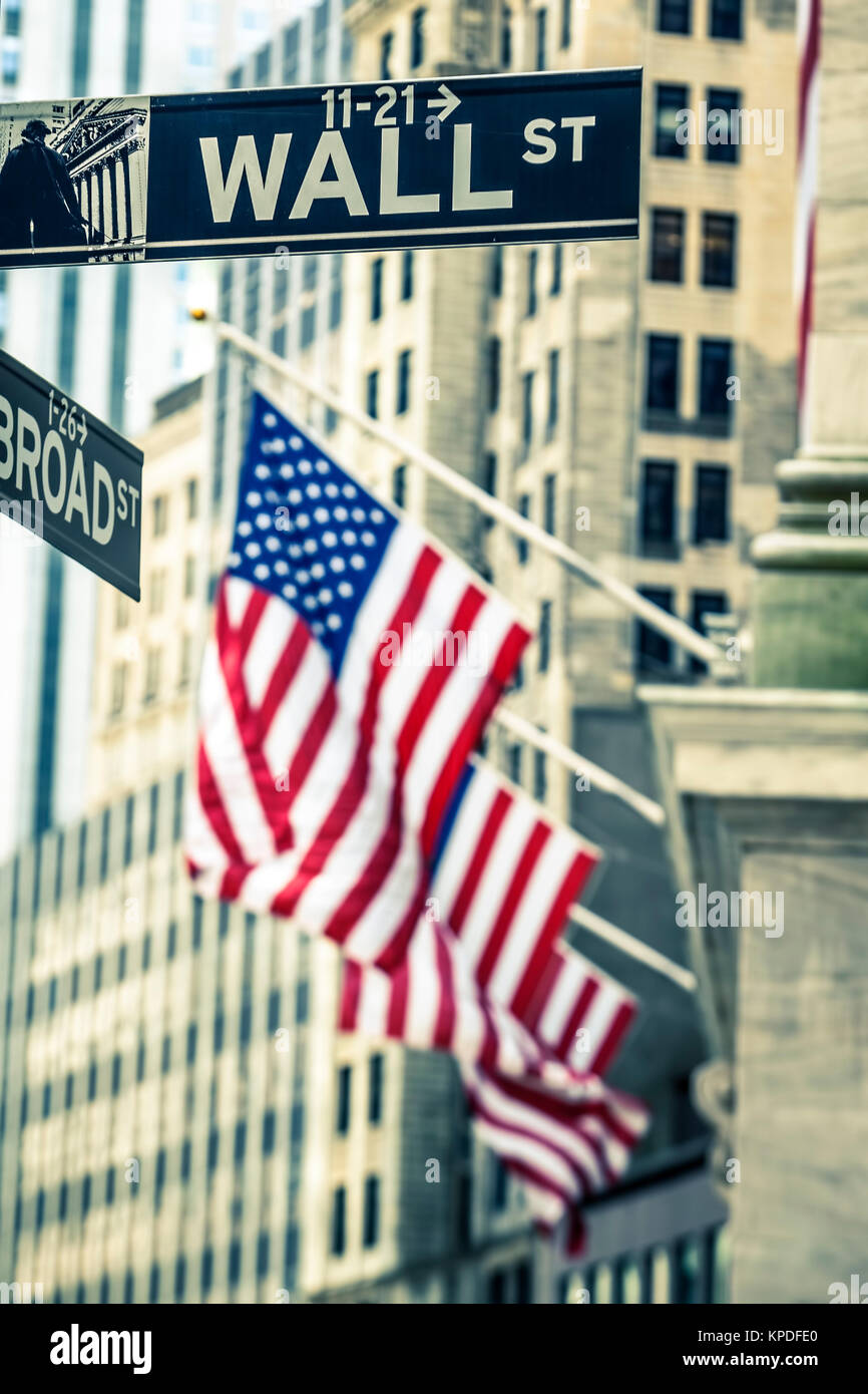 Famous Wall Street sign In NYC. Stock Photo